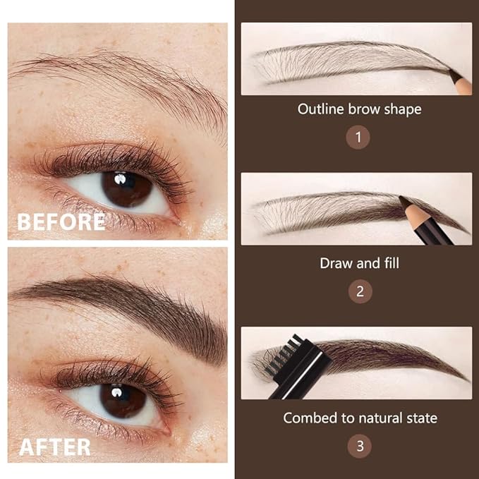 WanTuoluo Eyebrow Pencils for Women with Sharpener, 6Pcs Hard-Core Wooden Eye Brow Eye Liner Pencils for Beginner Makeup, Waterproof & Sweat-Proof (6Pcs-Dark Brown)