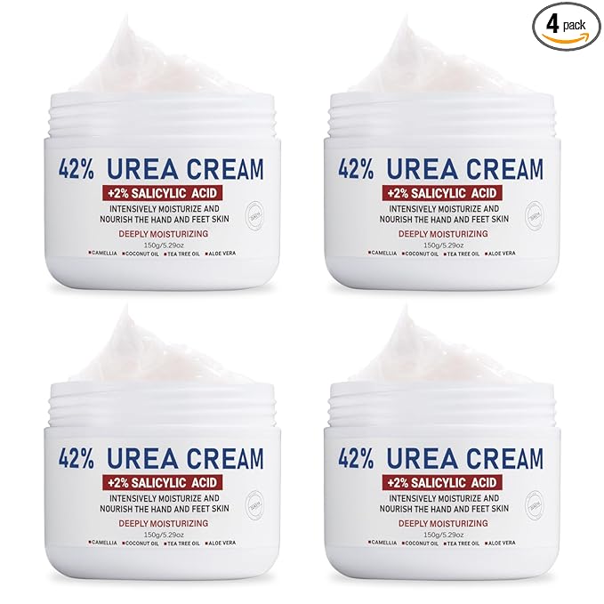 OUKEYA Urea Cream 42% plus Salicylic Acid 2%, Intensive Moisturizer for Dry, Rough Feet and Hands, Deep Hydration, Gentle Exfoliation, Pack of 4