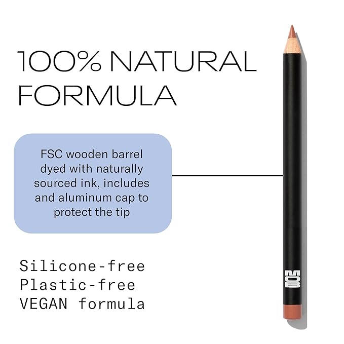 MOB Beauty Smooth Precision Waterproof Lip Liner, M1990 Cool-Toned Neutral, 100% Natural Formula Long-Wearing Lip Pencil, Plastic-Free, Vegan, Cruelty Free