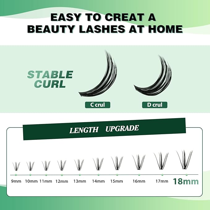 KEYYOU Lash Clusters 300pcs Individual Lashes 50D 0.07D Curl 14mm DIY Eyelash Extension Large Tray Volume Soft&Natural Cluster Lashes(50D-0.07D,14）