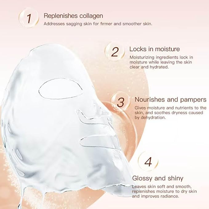 Bio-Collagen Real Deep Mask, Hydrating Overnight Hydrogel Facial Mask, Pore Minimizing, Elasticity Plumping, Korean Skin Care Mask, 5 Pcs Set