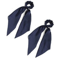 Pack of 2 Knotted Bow Hair Scrunchies Elastic Hair Scarf Black Hair Ties Bands Satin Hair Ribbon Scrunchy Red Ponytail Holder for Women and Girls (Navy blue)