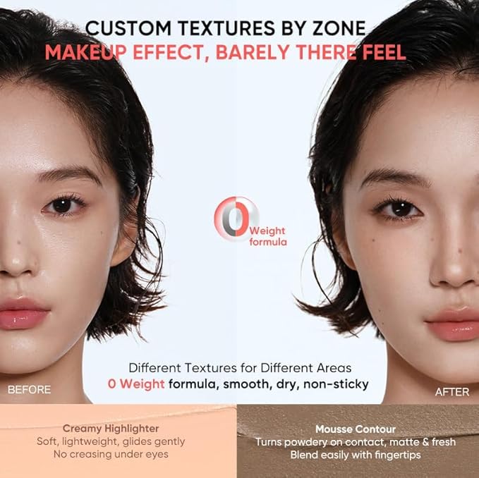 JUDYDOLL Quick-Fix Contour Duo, 2-in-1 Cream Contour Stick with Highlighter, 18H Waterproof & Sweat-Proof, Lightweight Non-Sticky Formula, For Sculpting & Defining (01)