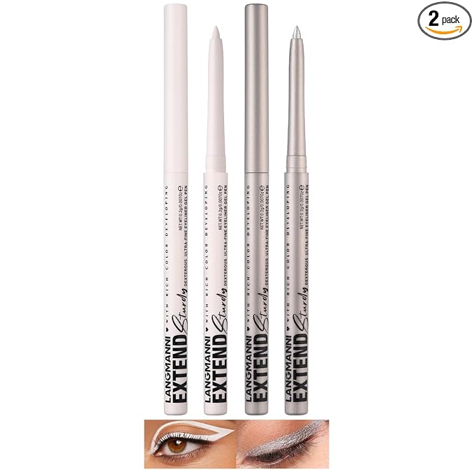 LANGMANNI 2Pcs Metal Colorful Eyeliner Pencil Set - Matte & Shimmer Eye Makeup,Smooth Use Long-Lasting & Waterproof Eyeliner Set(#01+02)