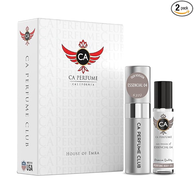 CA Perfume Duo Impression of Essencial 04 For Women And Men Perfume Layering Set Long Lasting Travel Size EDP + Body Oil Roll-On Bottle 0.27 Fl Oz+0.33 Fl Oz