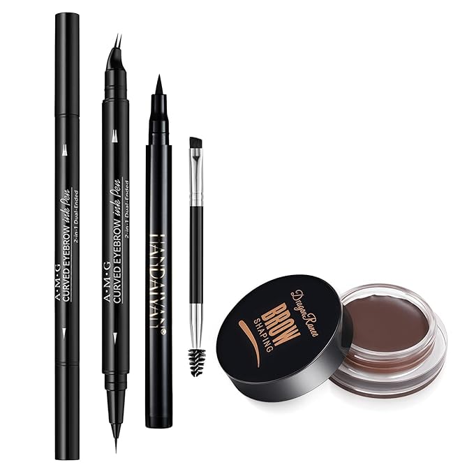 Eyebrow Pen Makeup kit, Eye Brow Pomade Stencil Shaper Tinting kits for Women Girls, Eyebrow Pomade, Eyebrow Pencil, Long Lasting Waterproof with Eyebrow Brush and Eyeliner Natural Brows& Dark Brown