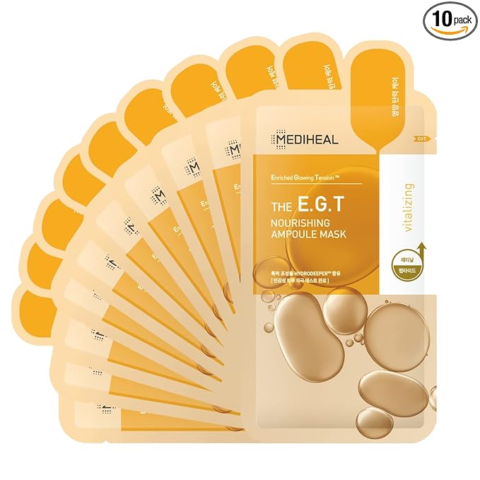 Mediheal Official Best No.1 Korean Sheet Mask - EGT Ampoule Face Mask 10 Sheets For Intensely Nourishing Firming Moisturizing with Retinal, Peptides, Collagen For All Skin Types Value Sets