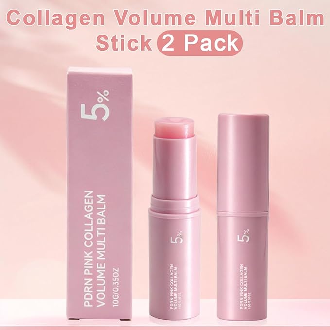 PDRN Pink Collagen Volume Multi Balm Stick 2 Pack, Hydrating Wrinkle Balm for Face & Body, Collagen Plumping Stick for Under Eyes, Neck, Forehead, Smile Lines & Lips, Radiance & Smoothing Care