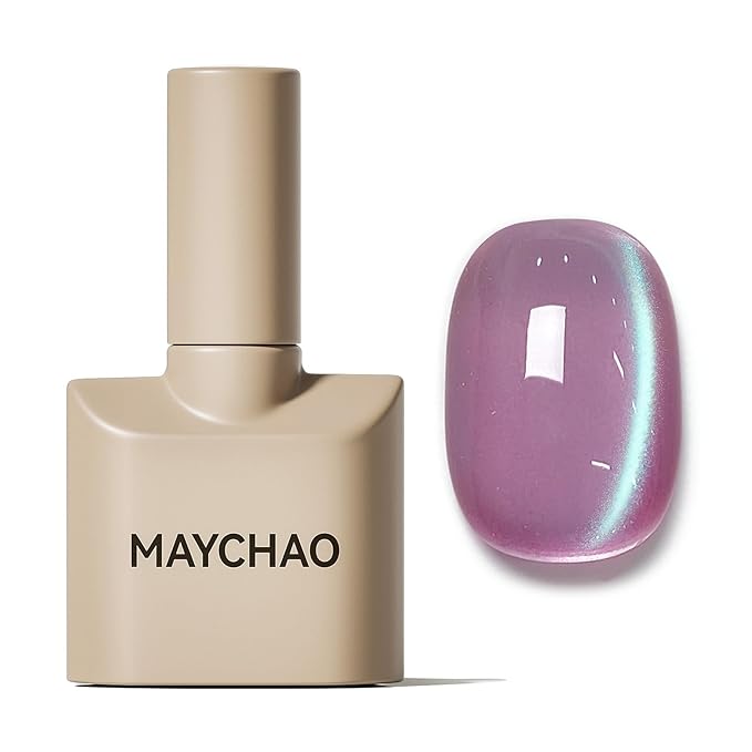 MAYCHAO 15ML Ice Glass Purple Cat Eye Gel Nail Polish 1Pc Purple Cat Eye Holographic Glitter Shimmer Translucent Sheer Gel Polish Soak off Nail Polish for Nail Art Manicure Salon DIY at Home, 0.5 OZ