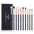 Docolor 10Pcs Eyeshadow Brush Set, Professional Eye Makeup Brushes Kit with Eyeshadow Eyebrow & Eyeliner Brush, Soft Blending Brush for Travel, DIY Eye Art Tool (Black Rose Gold Wooden Handle)