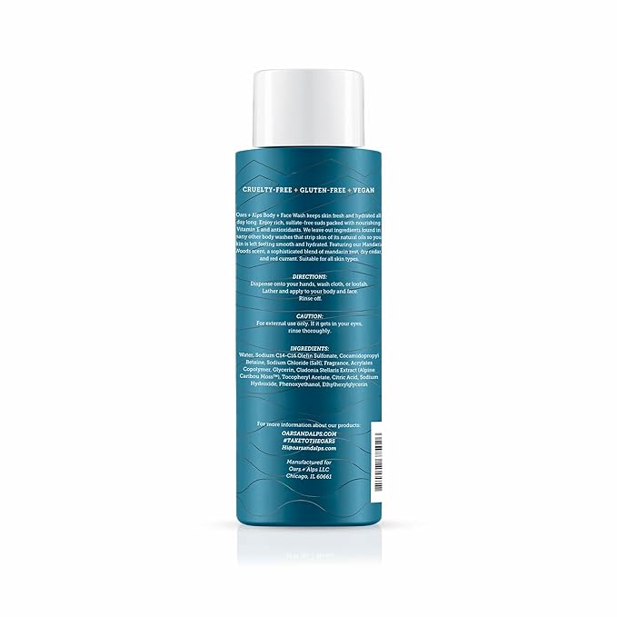 Oars + Alps Body Wash for Men, Mens Body Wash & Face Cleanser with Vitamin E & Antioxidants, Moisturizing, Paraben & Sulfate Free Cleanser, Mandarin Woods, 3pk