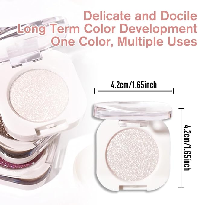 Pear White Glitter Single Eyeshadow, Lightweight Blendable Mini Eye Shadow for Older Women, Monochrome Eyeshadow Palette Makeup Pigmented Waterproof, Vegan & Cruelty-Free, 11