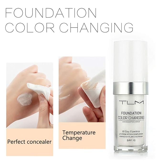 2PCS TLM Colour Changing Foundation - Flawless Coverage, Lightweight Formula, Adapts to Skin Tone, Hides Wrinkles & Lines, Hydrating & Long-Lasting, BB Cream Makeup Base Concealer Cover