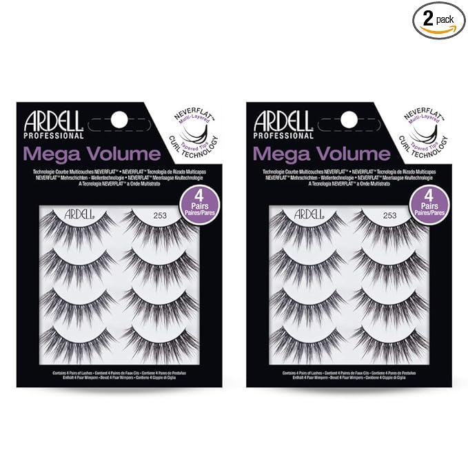 Ardell False Eyelashes Mega Volume 253 – Dramatic, Wispy Lashes, Long-Lasting Fake Lashes for Bold Eye Looks, 2 Pack