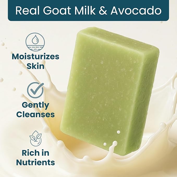 Goat Milk Soap Bars, Avocado (2 Pack) - Face, Hands & Body, Premium, Handmade w/Real Milk in USA - Natural Bar for Men, Women - Fragrance-Free Goat Soap, Gently Exfoliating, No Dyes (3oz)