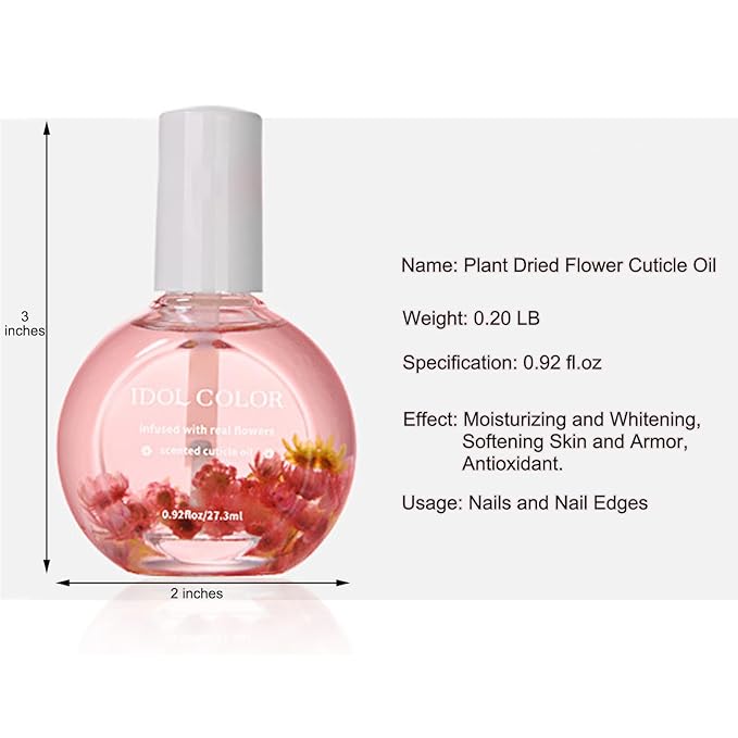 Flowery Scented Cuticle Oil, Infused with Real Flowers, Cuticle Revitalize Oil, Nail Oil For Growth And Strength, Cuticle Remover - Nail Strengthener - Cuticle Softener (0.92 fl.oz, PEACH)