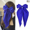 Silky Satin Oversized Long-tail Bow Clip, Large Blue Hair Bow for Women Girl, Hair Accessories with Long Tail, 1Pcs Blue