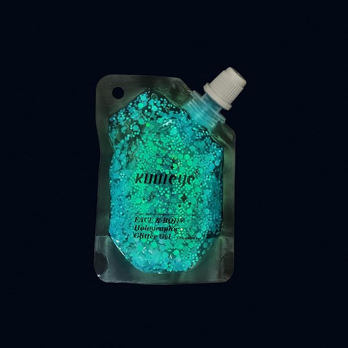 Face Body Glitter Gel Shimmer Makeup for Hair Clavicle Arm Nail Eyeshadow, Long Lasting Waterproof Holographic Mermaid Sequins for Outfit Rave Festival Party, 1.35oz, Luminous Blue