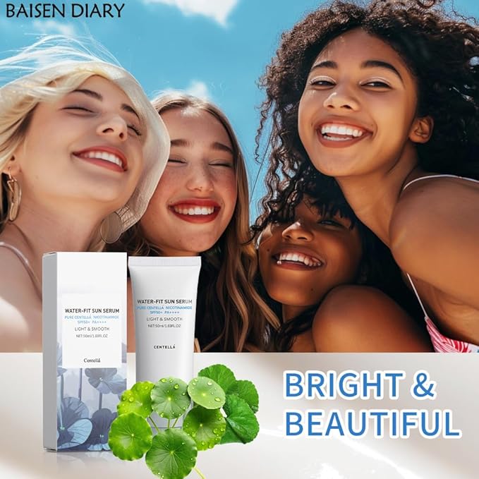 BAISEN DIARY 2PCS Centella Sunscreen SPF 50 PA++++, Hyalu Cica Water-Fit Sun Serum, Lightweight Sunscreen with Centella Asiatica, Hydrating & Non-Greasy Sun Protection for Sensitive Skin