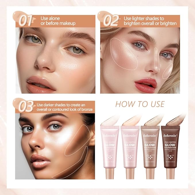 Natural Glow Illuminator Glotion - Glowing, Moisturizing, Lightweight Base, Multi-Purpose - Hydrating & Illuminating Makeup Highlighter for Radiant, Sun-Kissed Look (#2 Light, 1.35 Fl Oz (Pack of 1))