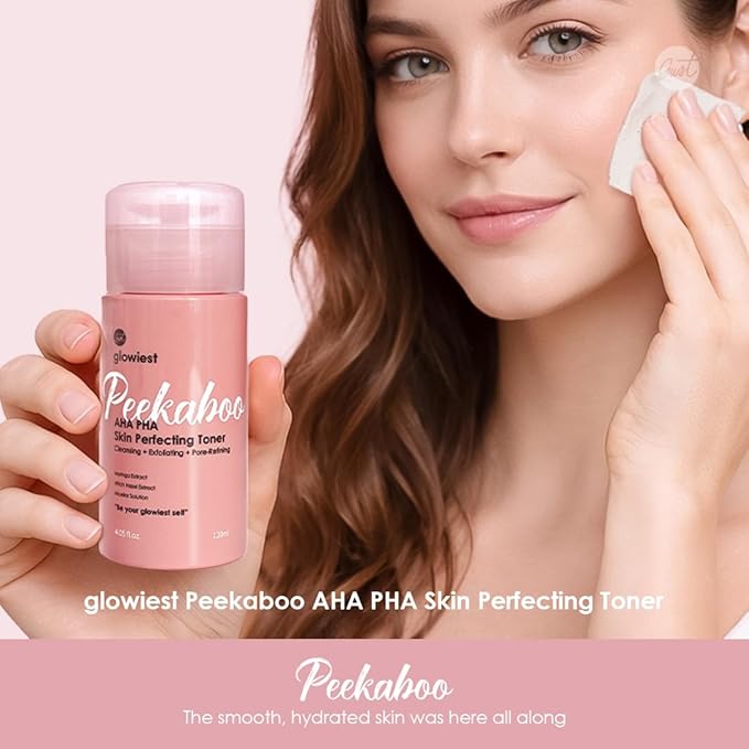 glowiest AHA PHA Gentle Exfoliating Toner for Daily Use – Hydrating, Pore-Refining, Sensitive Skin Friendly (Peekaboo Skin Perfecting Toner)