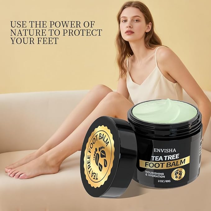 Tea Tree Oil Foot Balm for Cracked Heels - Extra Strength Moisturizing Cream for Dry Feet, Hands, Elbows and Knees - Softens Rough Skin, 2 oz