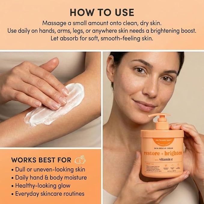My Beauty Spot Vitamin C Hand Cream with Pump – Restore & Brighten Moisturizing Hand Lotion for Extremely Dry Cracked Hands, Non-Greasy Body Moisturizer & Hand Cream for Women - (16.9 fl oz)