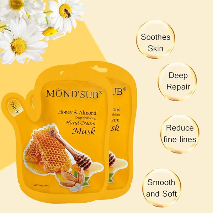 MOND'SUB 5 Pairs of Honey and Almond Best Hydrating Hand & Nail Mask - Best Deep Moisturizing Gloves for Dry Hands