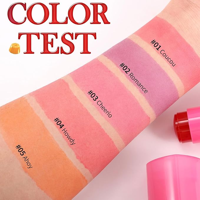Multi-Use Water Jelly Tint Stick Sheer Lip & Cheek Stain Finish, 3-In-1 Cheek Blush & Eyeshadow & Lip Tinted Long-Lasting Moisture - 1,000+ Swipes Per Stick (01+02, 0.64oz)
