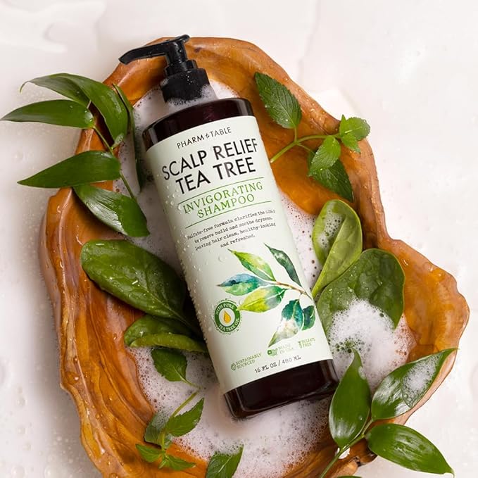 PHARM TO TABLE Tea Tree Shampoo For Men and Women, Deep Cleansing Sulfate-Free Formula - Relief for Dry Itchy Scalp - Infused with Tea Tree oil, Mint, Biotin and Vitamin E, 16.2oz