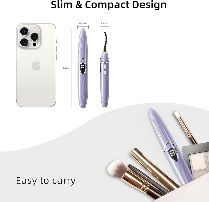 Heated Eyelash Curler, S600 Heated Lash Curler, Accurate Temperature Control Electric Eyelash Curler Heated - Intelligent Power Off, Long Lasting (Pale Mauve/Silver, S600-148MM)