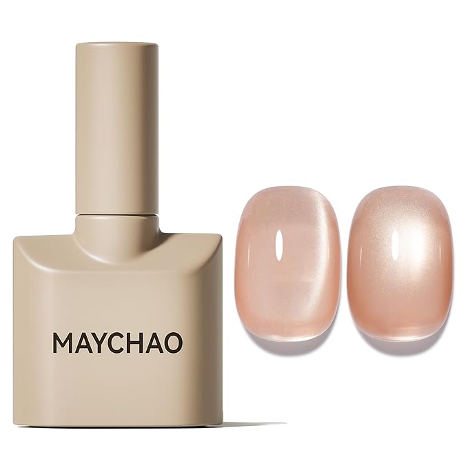 MAYCHAO 15ML Cat Eye Gel Nail Polish 1Pc Glassy Nude Magnetic Nail Polish with Magnet Soak off Holographic Cat Eye Gel Polish for Nail Art Manicure Salon DIY at Home, 0.5 OZ