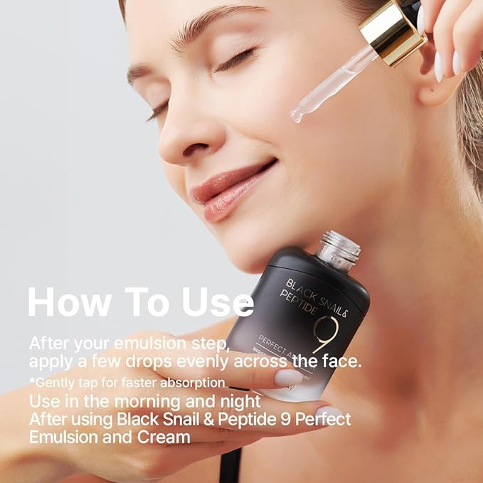 Farmstay Black Snail & Peptide9 Perfect Ampoule, Korean Snail Mucin Serum for Elastic & Glow Skin, Boosting Radiance & Repairing Skin Barrier Serum, for Women & Men, Korean Skin Care, 1.18 Fl. Oz.
