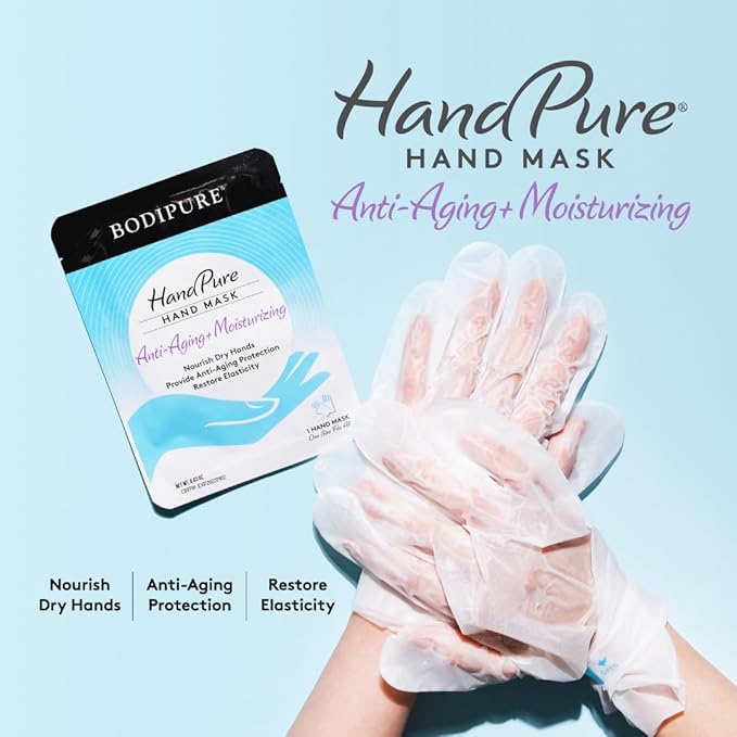 Bodipure HandPure Hand Repair & Anti-Aging Hand Mask – 20-Minute Moisturizing Gloves for Dry, Cracked Hands, Softens Cuticles, Paraben-Free, With Natural Botanical Ingredients (6 Packs)