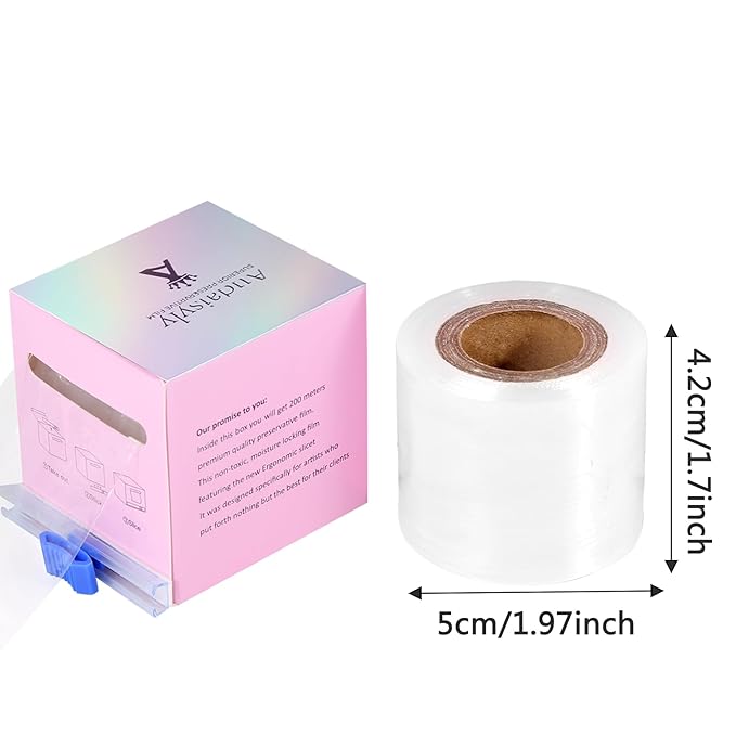 2 Boxes Disposable Eyebrow Tattoo Plastic Wrap with Ergonomic Slicer, Premium Transparent Preservative Film Roll Perfect for Lip Blush, Eyebrow Lamination Lash Lift Permanent Make Up Cling Cover
