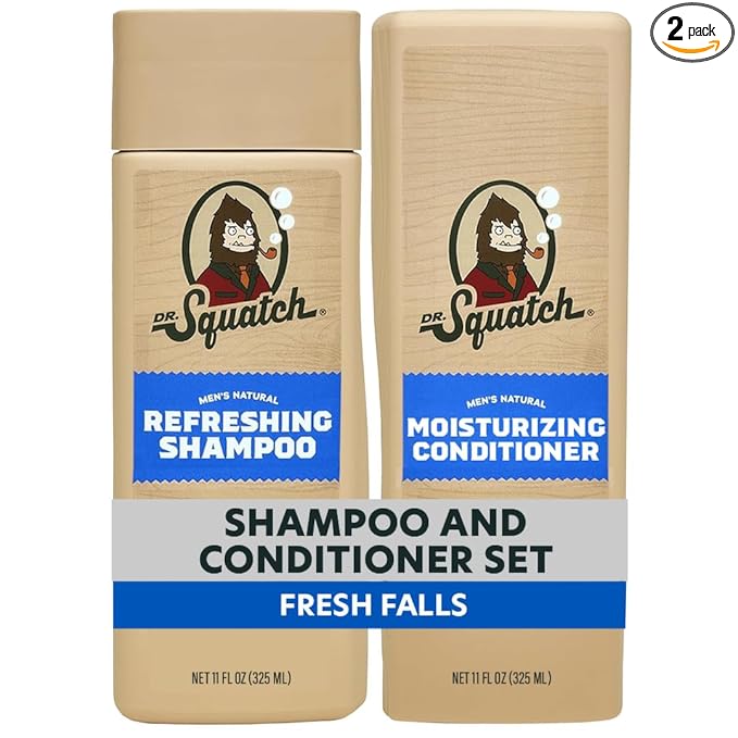 Dr. Squatch Men's Natural Shampoo and Conditioner Set – Sulfate & Paraben Free Natural Shampoo and Conditioner for Men – Scalp Nourishing Formula – Fresh Falls (11 fl oz, 2-Pack)