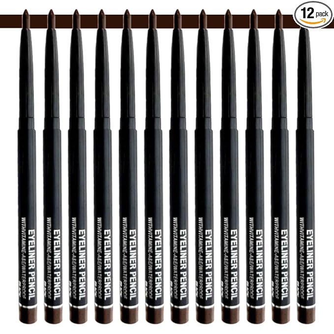 Professional Retractable Eye Liner Pencils, 12 Pcs Matte Brown, Inner Eyeliner, Brow Pens, Makeup-Brown (Brown-12 Pcs-Matte)
