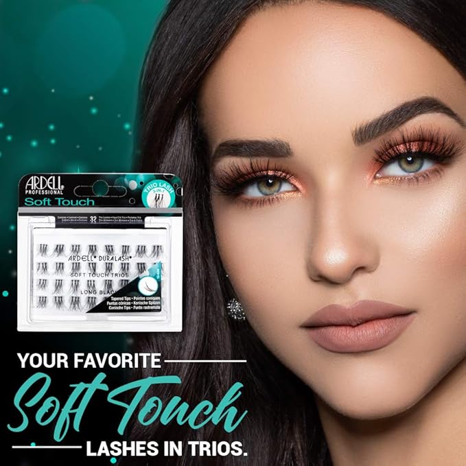 Ardell Individual Lashes False Eyelashes Soft Touch Trios - Long Black, DIY Lash Clusters, Reusable Eyelash Extensions, 4 Pack