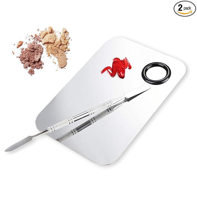 ALIOBC Makeup Mixing Palette, Upgrad Stainless Steel Metal Mixing Tray with Spatula Artist Tool for Mixing Foundation Nail-Art