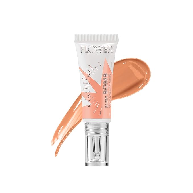 FLOWER Beauty By Drew Barrymore Liquid Blush Makeup Bomb Color Drops -Silky Lightweight Formula + Gel Cream Blush for Cheeks - Radiant + Glossy Finish - Buildable + Lightweight Formula - (Nectar)