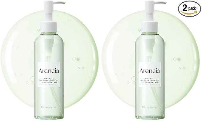 ARENCIA Pore Melt Mochi Makeup-Removing Cleansing Oil, Non-Comedogenic, Rice Amino Acids HD, Vitamin E, Cica, & Ceramide, 6.76 fl oz (Pack of 2)