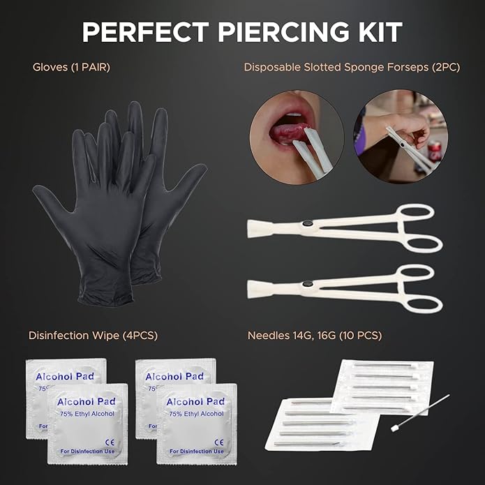 BodyJ4You 36PC PRO Body Piercing Kit - Nose Septum Ear Cartilage Lip Belly Navel Tragus Eyebrow - Surgical Steel 14G 16G BCR CBR Ring Barbell Spike - Tools Needles Gloves Clamps