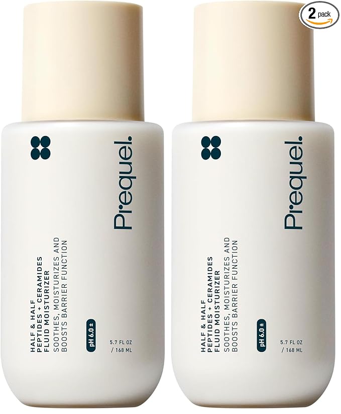 Prequel Skin Half and Half Fluid Moisturizer Face Cream. Lightweight Ceramide Peptide Lotion for All Skin Types, including Dry and Sensitive. Hydrating Facial Cream for Women and Men (Pack of 2)