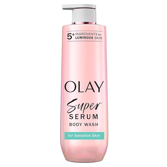 Olay Super Serum Body Wash for Sensitive Skin, 24hr Long Lasting Rich Hydration, 5+ Ingredient Complex for Bright, Even, Firm & Luminous Skin, with Collagen Peptide, Vitamin B5 & Shea Butter, 20 fl oz