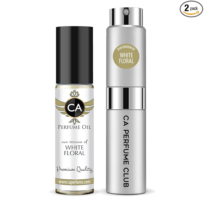 CA Perfume Duo Impression of White Floral For Women And Men Perfume Layering Set Long Lasting Travel Size EDP + Body Oil Roll-On Bottle 0.27 Fl Oz+0.33 Fl Oz