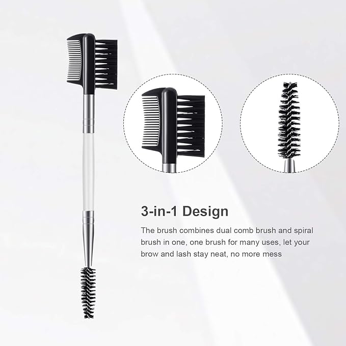 3 Pcs Eyebrow Brush Eyelash comb separator 3 Head Eyelash Shaper and Eyebrow Brush Dual Comb Double Head Makeup Grooming Tool for Women Cosmetic Separating Shaping Brow(White)
