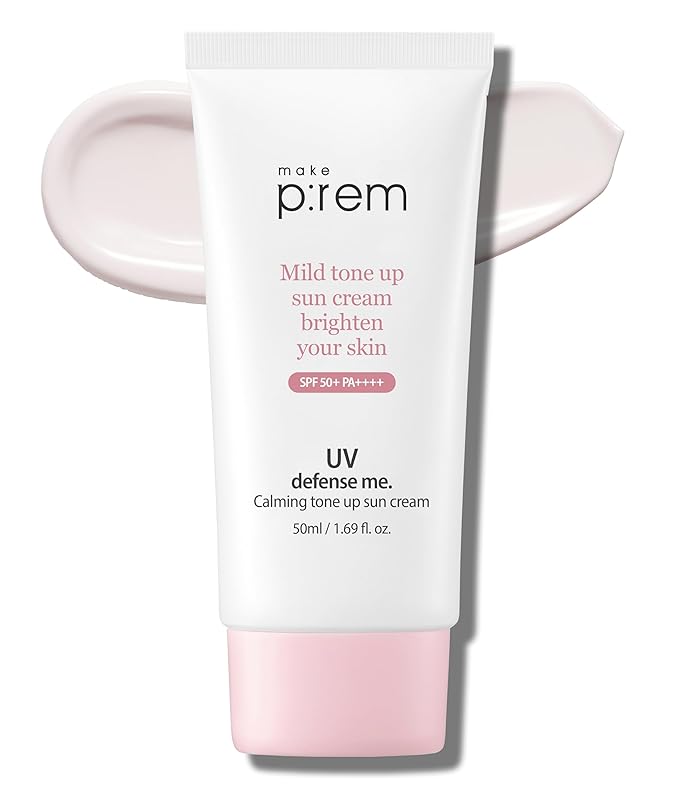 MAKEPREM UVA UVB Defense Me Calamine Calming Sun Cream SPF 50+ PA++++ 1.69 Fl Oz Korean Mineral Sunblock VEGAN Sunscreen Reef-safe Mild Non-Irritating Sensitive Acne-Prone Skin Non-Nano No Chemicals