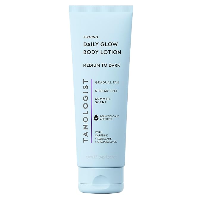 Tanologist Firming Daily Glow Body Lotion- Medium/Dark, Fast-Developing, Transfer-Proof Gradual Self Tanning Lotion, Summer Scent, Natural Not Orange, Lasts 7 Days, Vegan Formula, 8.45 fl oz