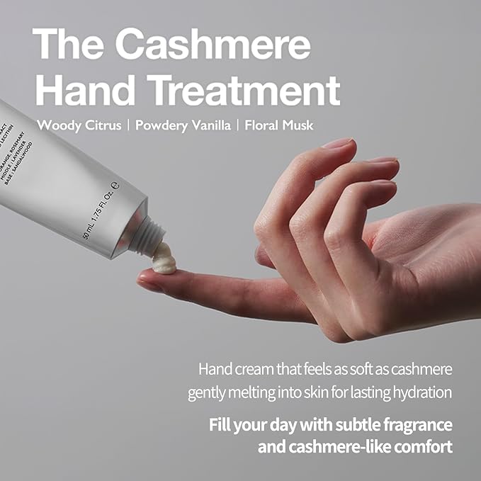 VIDIVICI Cashmere Hand Treatment, Korean Perfume Hand Cream, Deep Hydration with Shea Butter, Lightweight Fast-Absorbing Formula, Woody Citrus Scent, 1.75 fl.oz