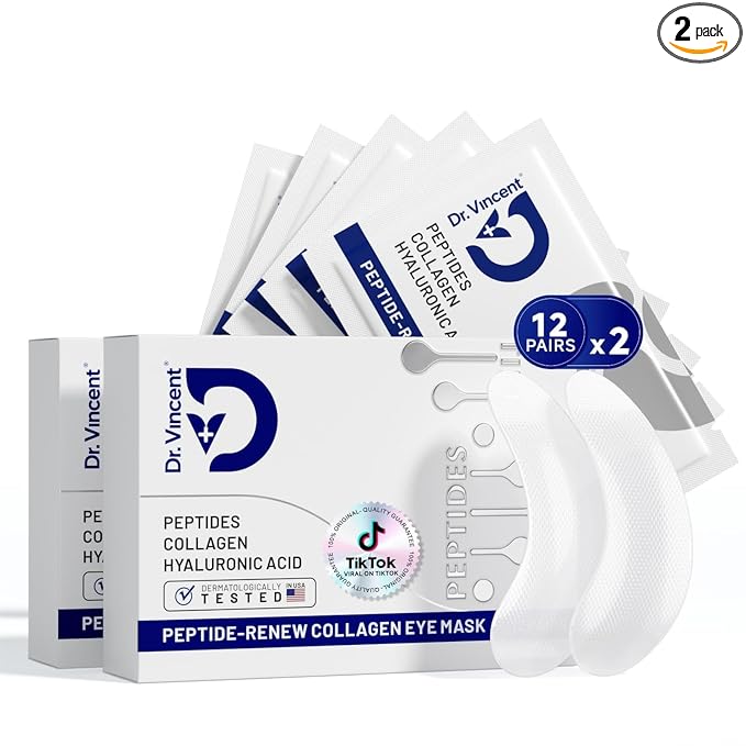Peptide Under Eye Patches, Firming Eye Patches Instant Reduces Dark Circles and Puffiness, Collagen Under Eye Mask for Bags Treatment, Wrinkles, 24 Pairs, Vegan